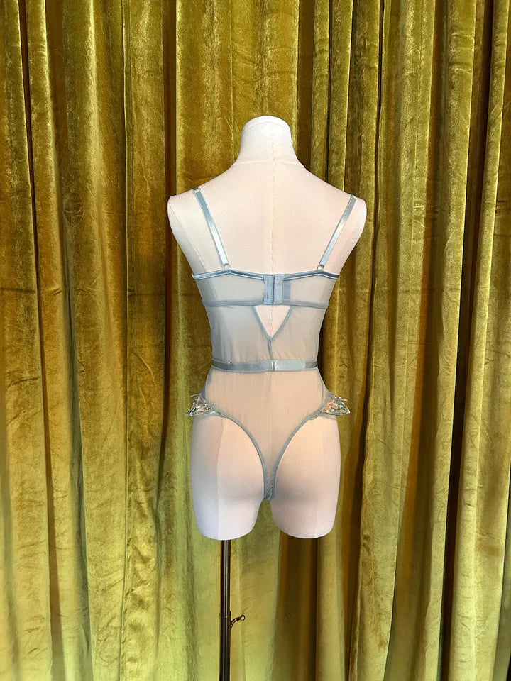 The Embroidery Underwire Bodysuit In Powder Blue Multi - Kilo Brava