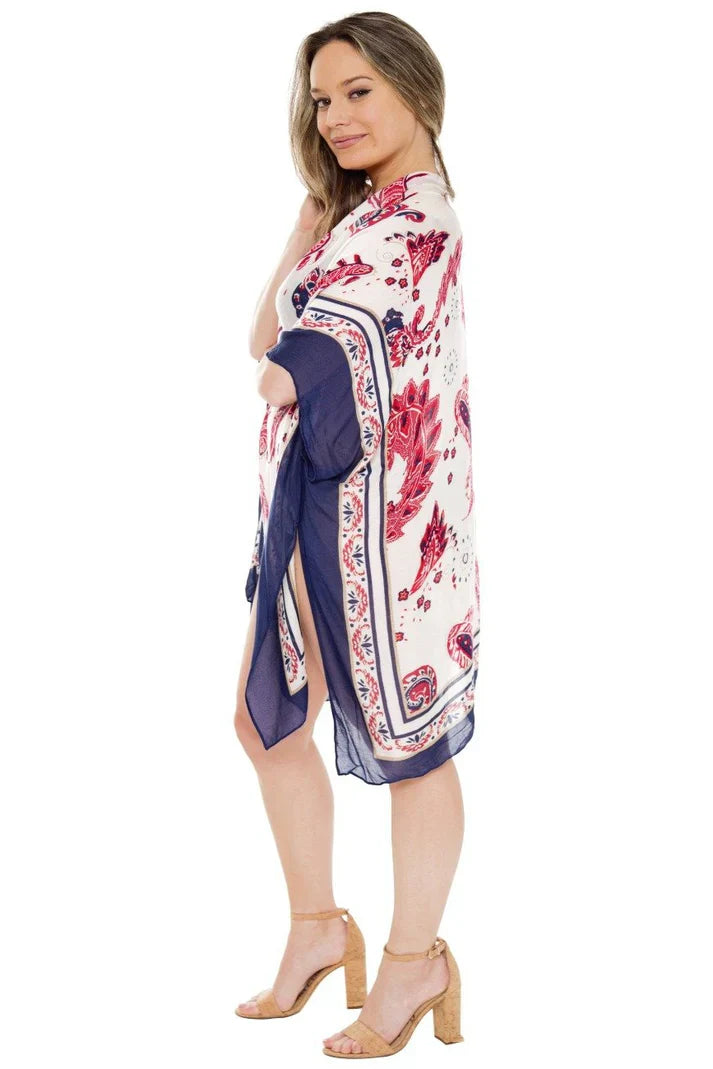 Printed Cover Up in Red/Navy Blue Paisley - Lovely Lies
