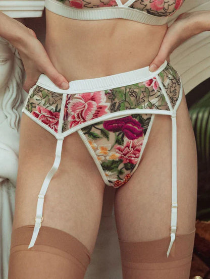 Embroidery Garter Belt In Multicolor Cotton Floral - Kilo Brava