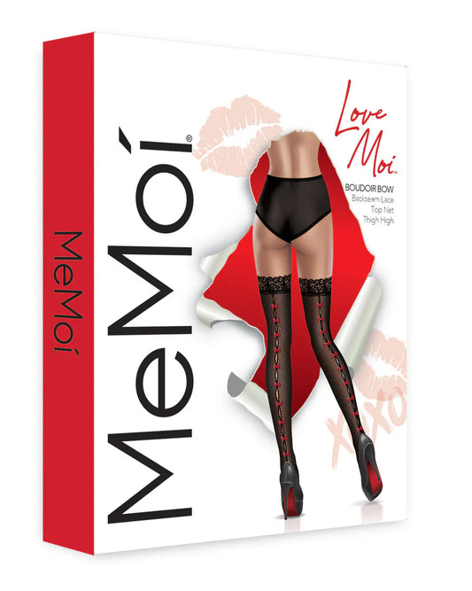 Boudoir Bow BS Lace Top Net Thigh High In Black - MeMoi