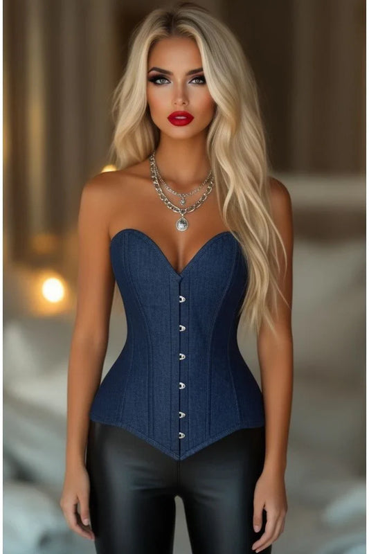 Dark Denim Overbust Corset Top - Daisy Corsets
