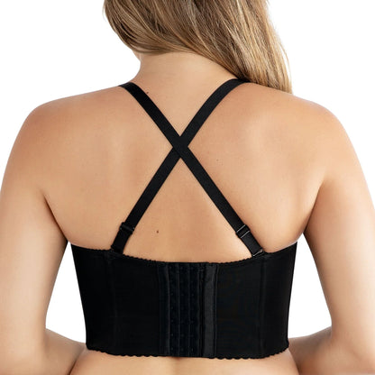 Stevie Longline Strapless Bustier in Black - Faux Leather - Parfait Lingerie