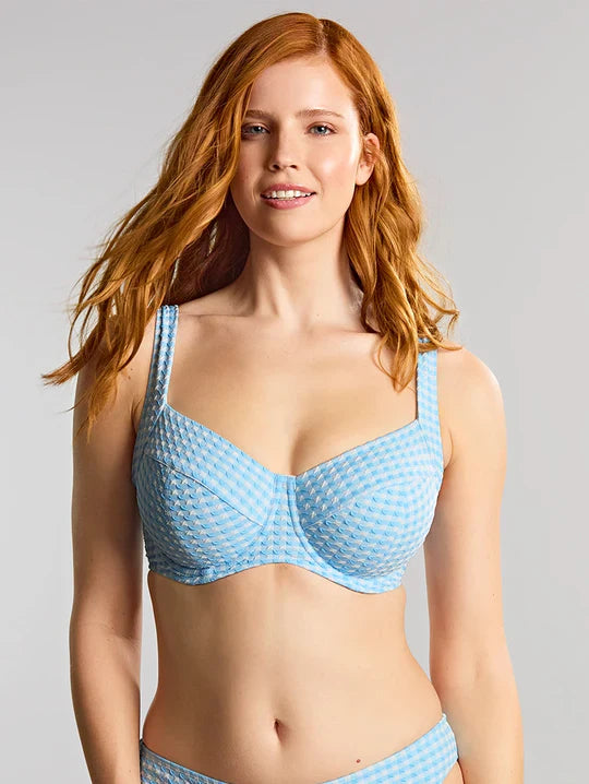Gingham Olivia Full Cup Bikini Top In Sky Blue - Panache