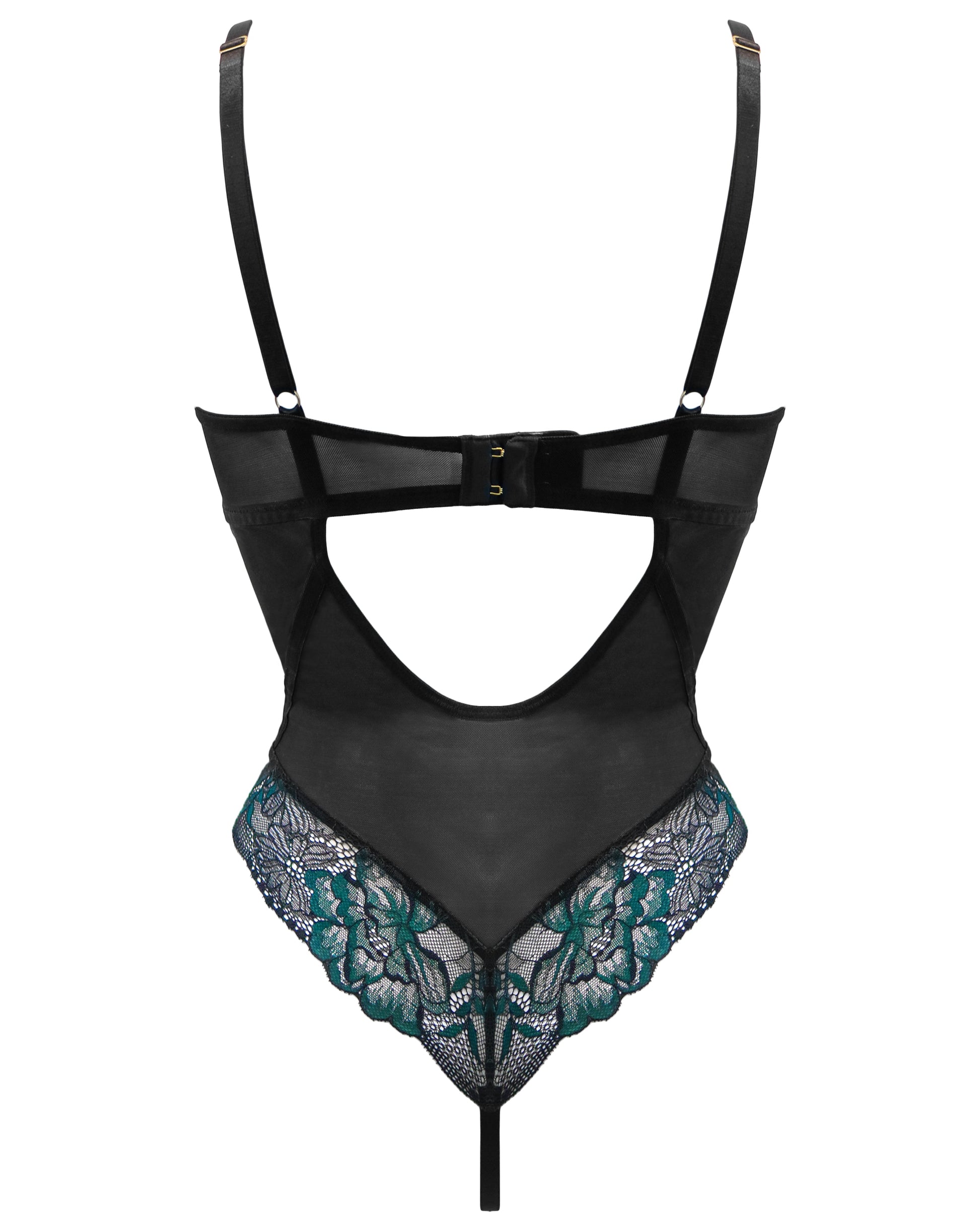 After Hours Underwired Thong Back Body In Black & Forest - Pour Moi - BraTopia