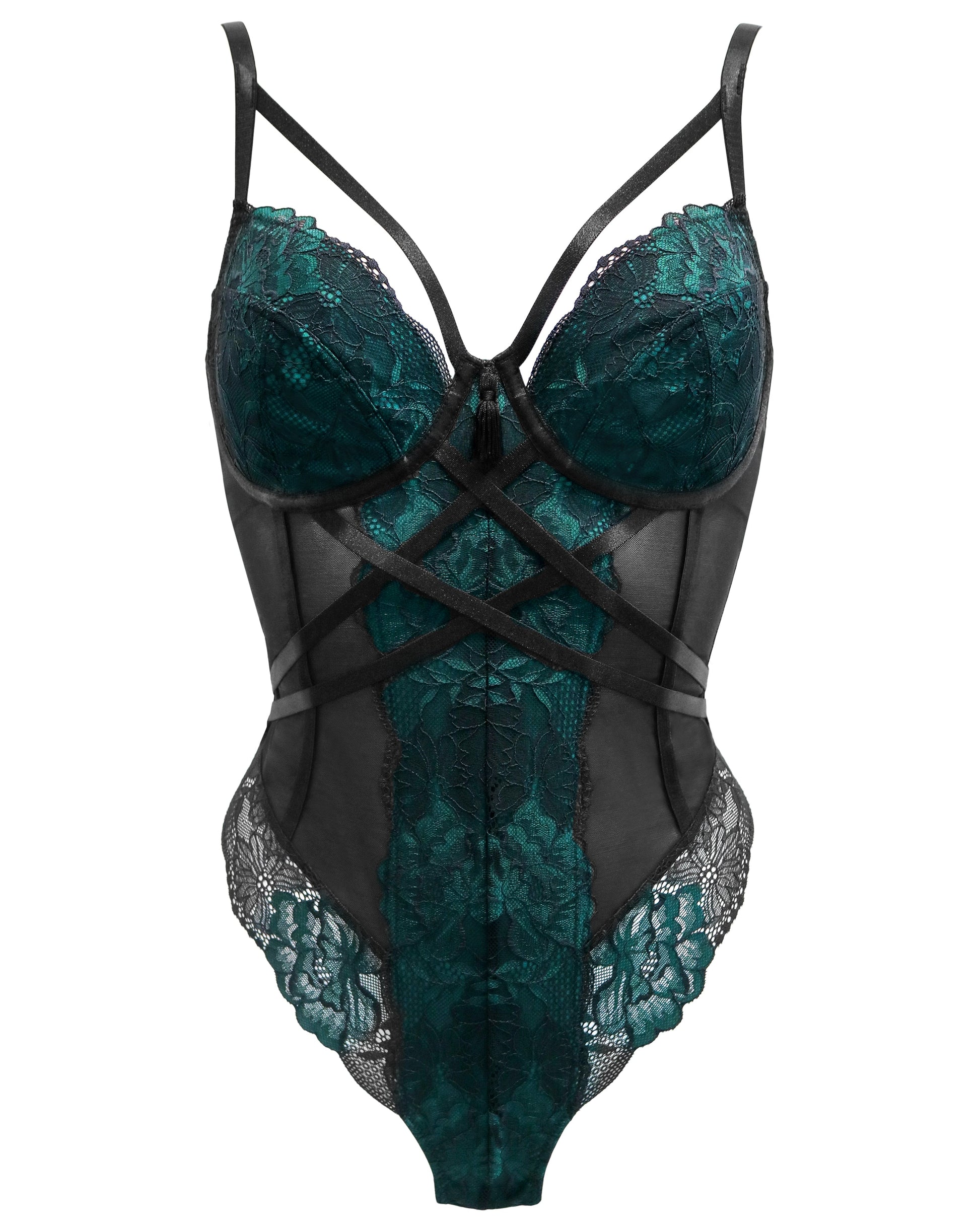 After Hours Underwired Thong Back Body In Black & Forest - Pour Moi - BraTopia