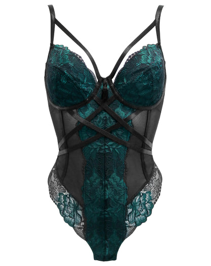After Hours Underwired Thong Back Body In Black & Forest - Pour Moi - BraTopia