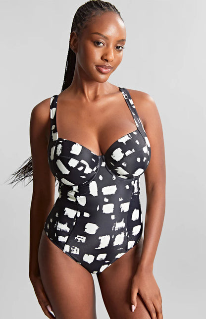 Gingham Paloma Balcony Swimsuit In Black Sand Print - Panache