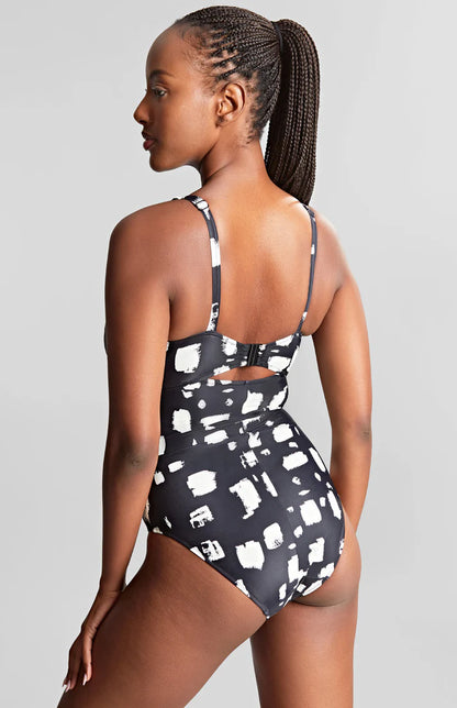 Gingham Paloma Balcony Swimsuit In Black Sand Print - Panache