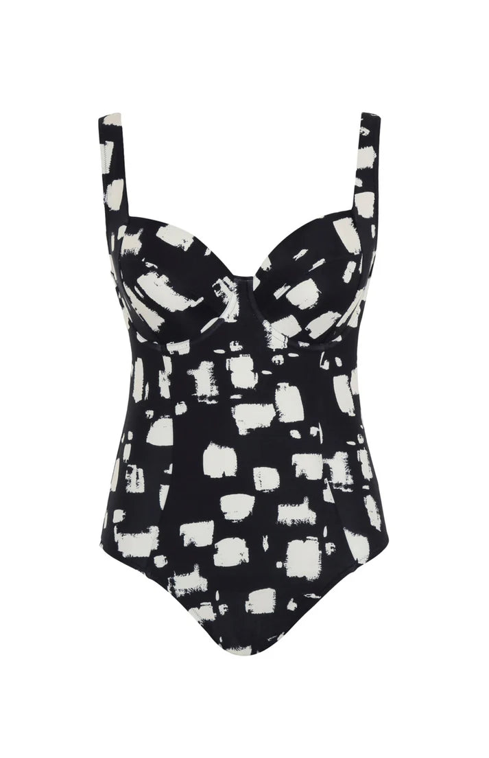 Gingham Paloma Balcony Swimsuit In Black Sand Print - Panache