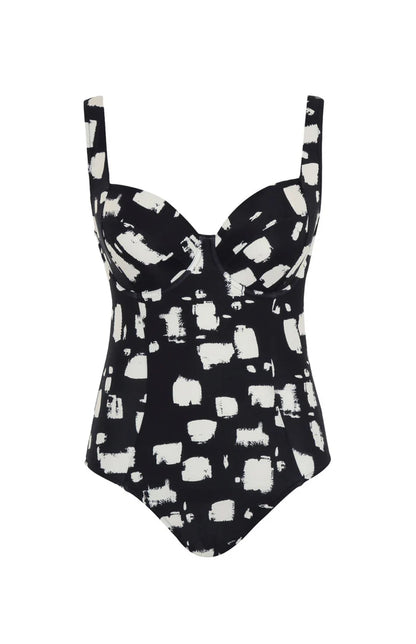 Gingham Paloma Balcony Swimsuit In Black Sand Print - Panache