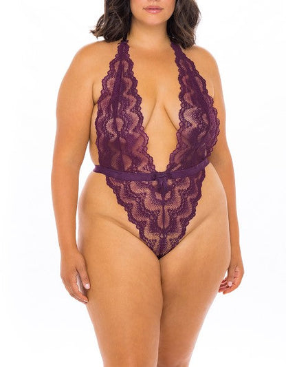Alessa Boxed High Leg Lace Teddy In Italian Plum - Oh La La Cheri - BraTopia