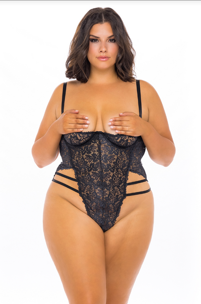 Blake Open Cup G-String Teddy In Black - Oh La La Cheri