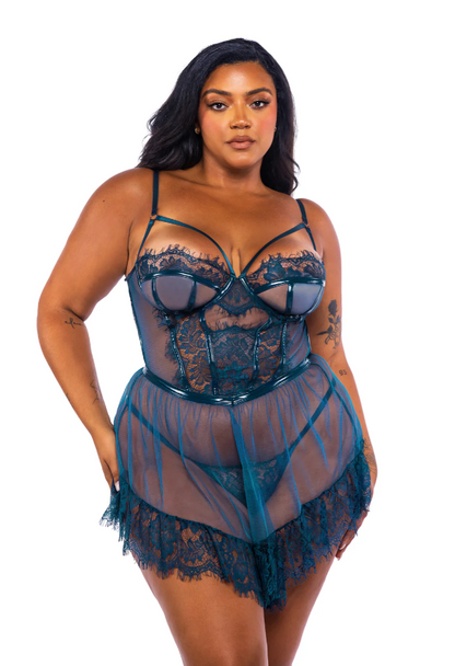 Eden Scalloped Eyelash Lace G-String In Teal - Roma Costume - BraTopia
