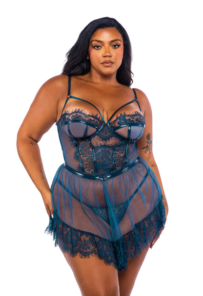 Eden Scalloped Eyelash Lace G-String In Teal - Roma Costume