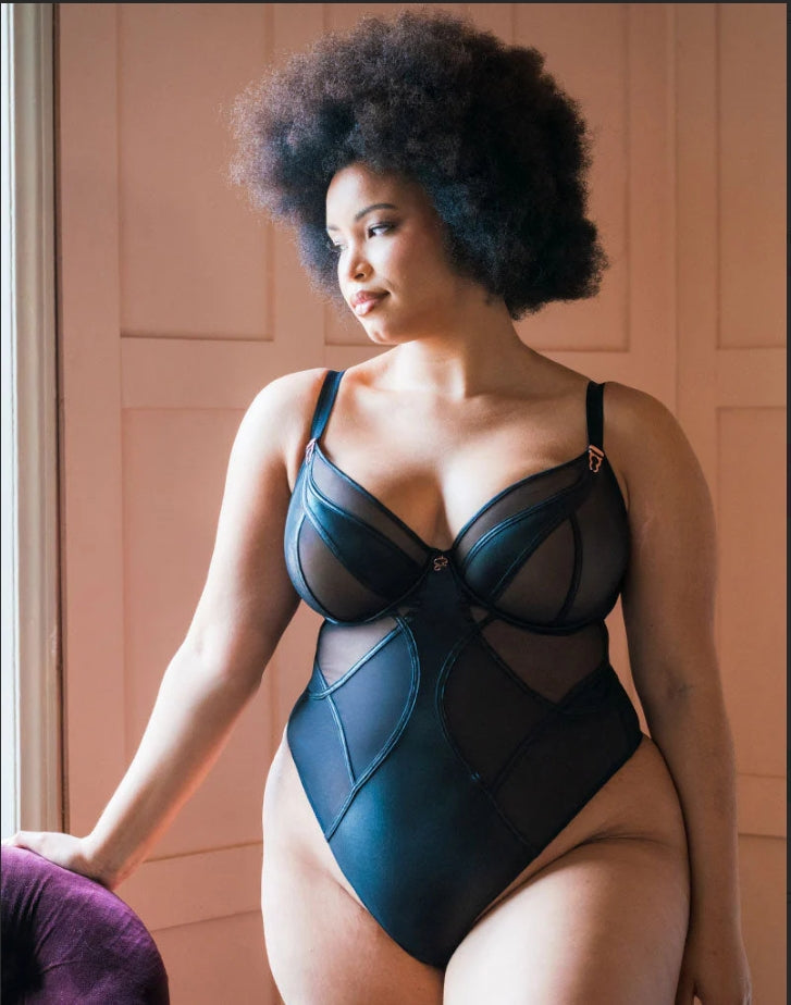 Scantilly Suspense Plunge Bodysuit in Black- Curvy Kate