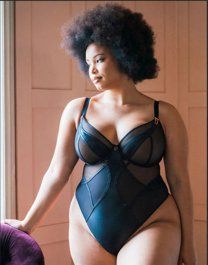 Scantilly Suspense Plunge Bodysuit in Black- Curvy Kate