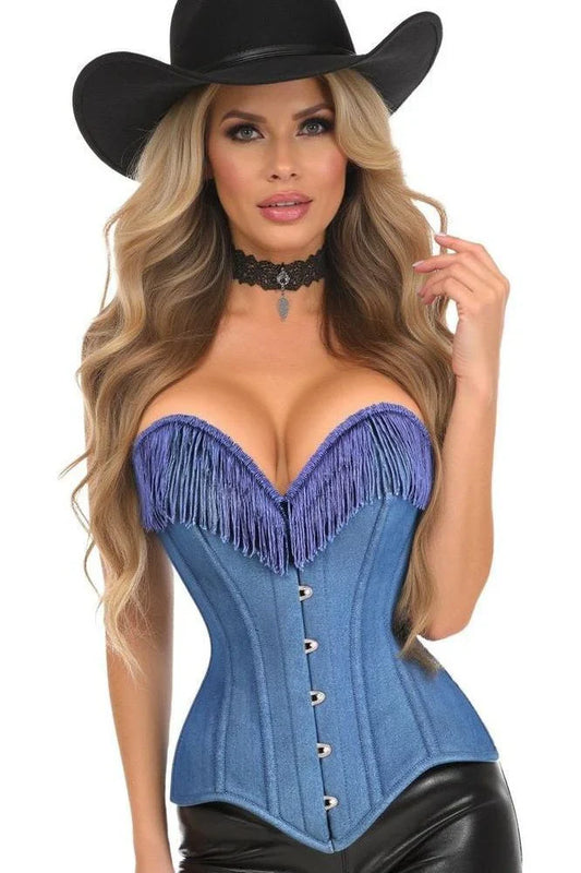 Denim Steel Boned Corset w/Fringe - Daisy Corsets