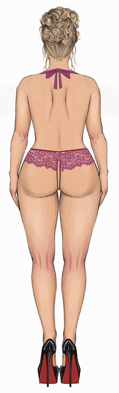 Jocelyn Lace & Pearl Crotchless Teddy - House of Desire