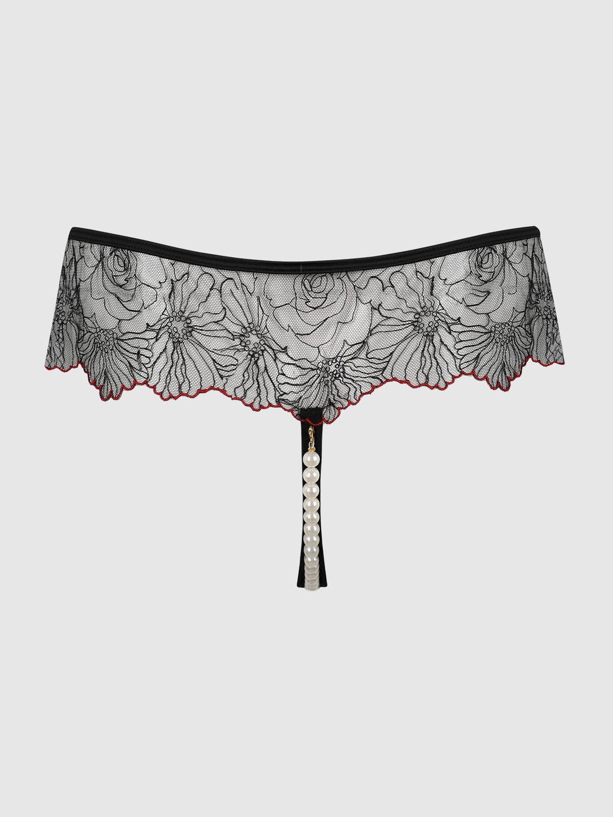Ilena Embroidered Tulle Pearl Thong - House of Desire