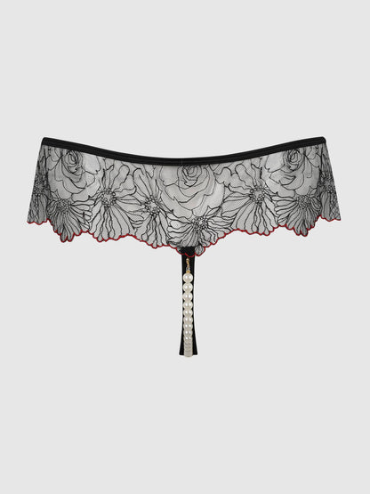 Ilena Embroidered Tulle Pearl Thong - House of Desire