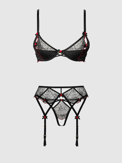 Ilena Embroidered Tulle Lingerie Set - House of Desire