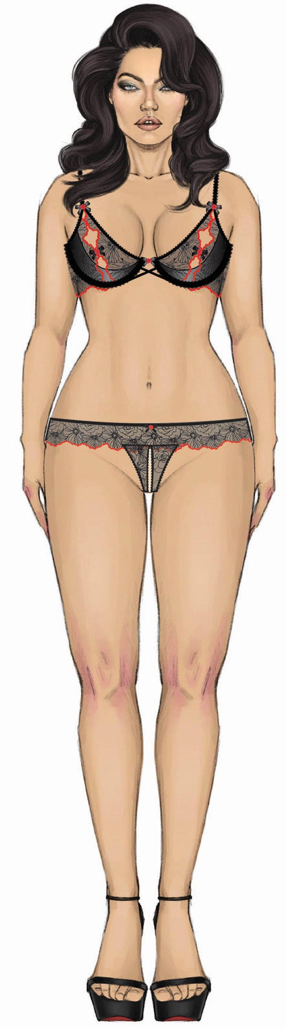 Ilena Embroidered Tulle Pearl Thong - House of Desire