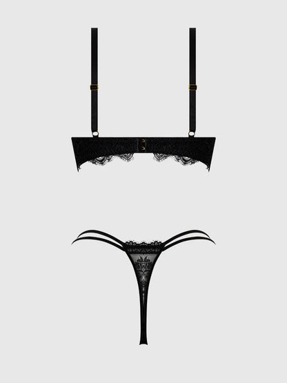 Jocelyn Satin & Lace Strapy Thong In Black - House of Desire