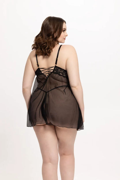 Bella Lace & Mesh Babydoll In Black - House of Desire