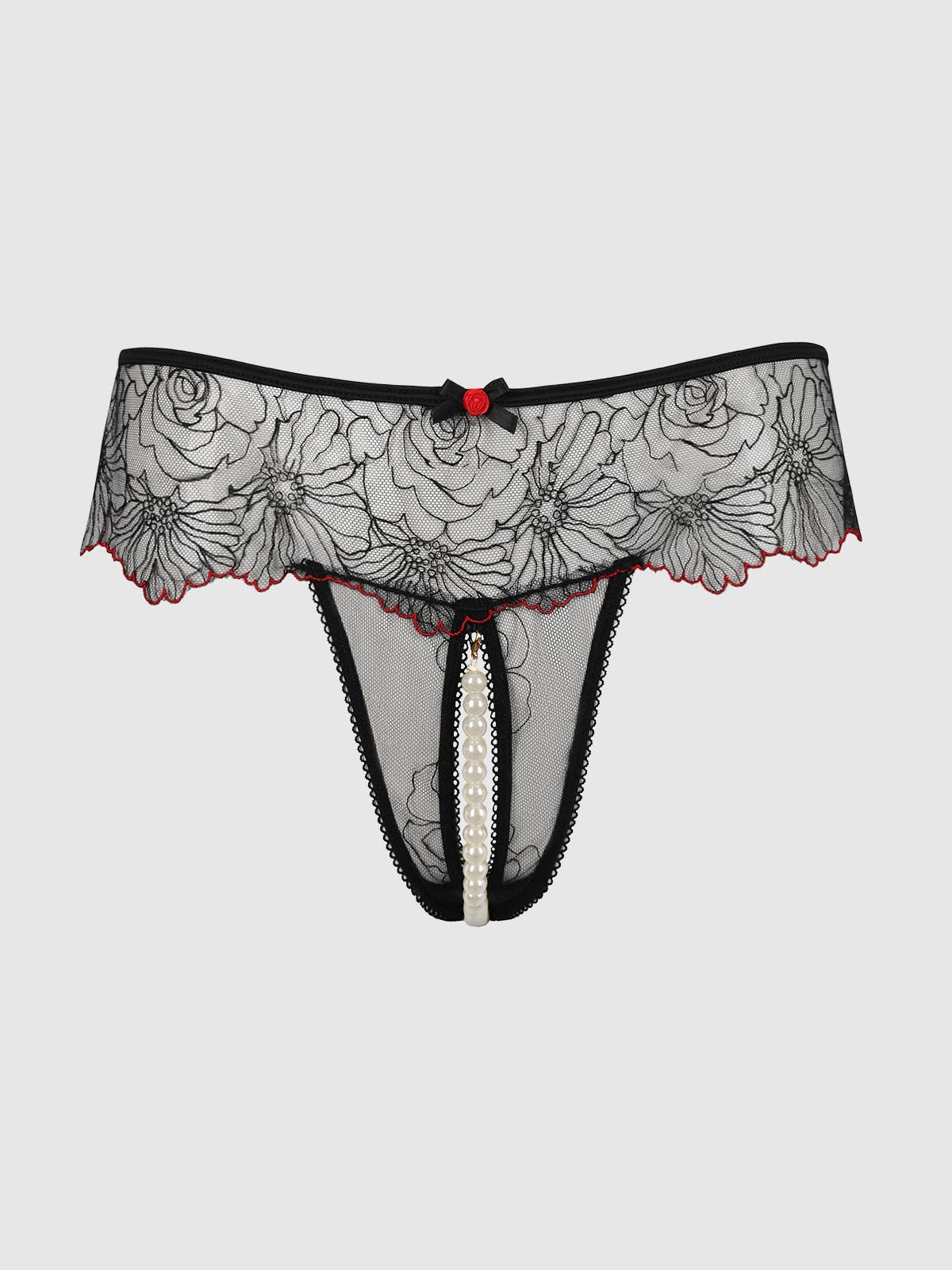 Ilena Embroidered Tulle Pearl Thong - House of Desire