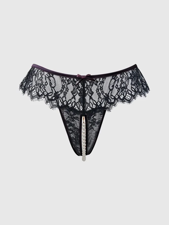 Jocelyn Lace & Pearl Crotchless Thong - House of Desire