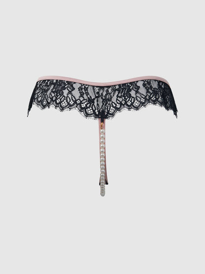 Jocelyn Lace & Pearl Crotchless Thong | House of Desire