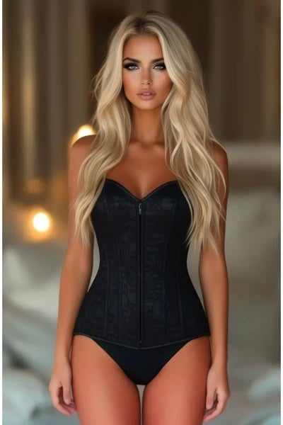 Lavish Black Lace Front Zipper Corset - Daisy Corsets
