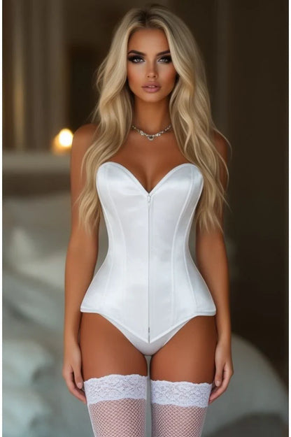 Lavish Satin Front Zipper Overbust Corset - Daisy Corsets