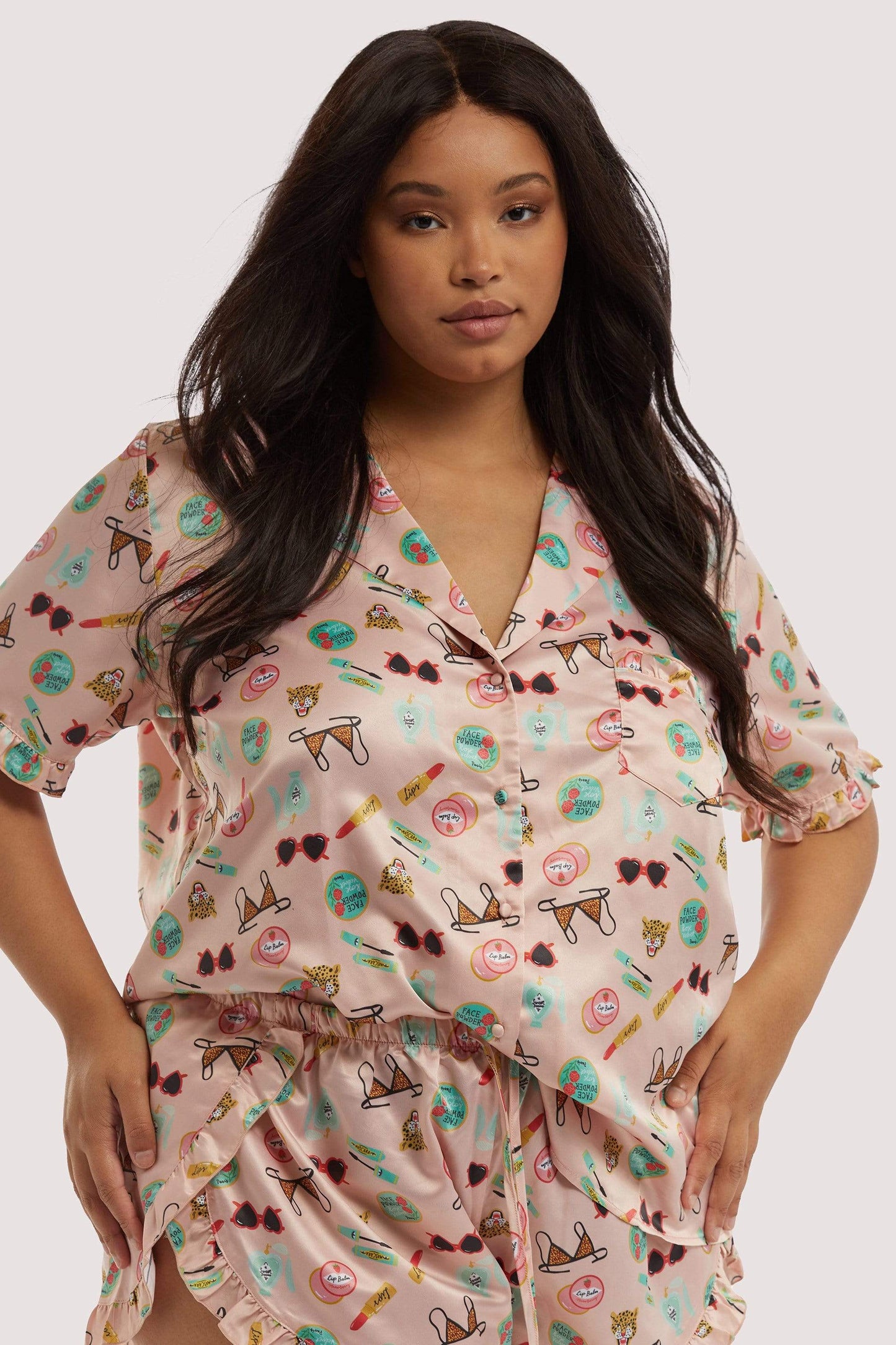 Bodil Jane Recycled Satin Short Sleeve Top - Playful Promises