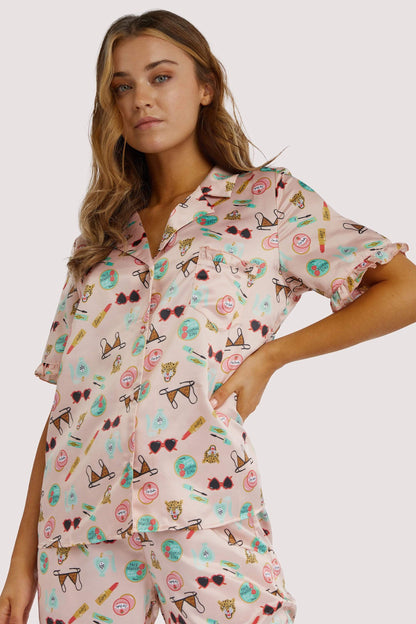 Bodil Jane Recycled Satin Short Sleeve Top - Playful Promises