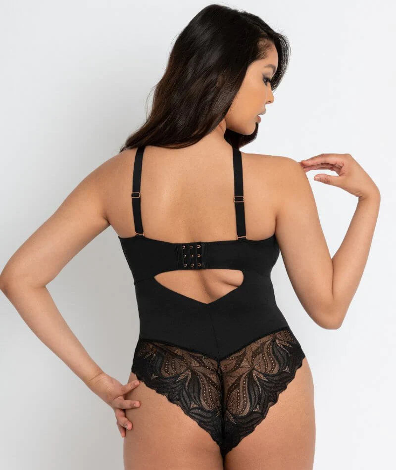 Scantilly Indulgence Stretch Lace Body In Black & Latte - Curvy Kate