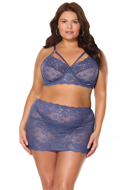 Twilight Fever Bra & Skirt in Navy - Coquette