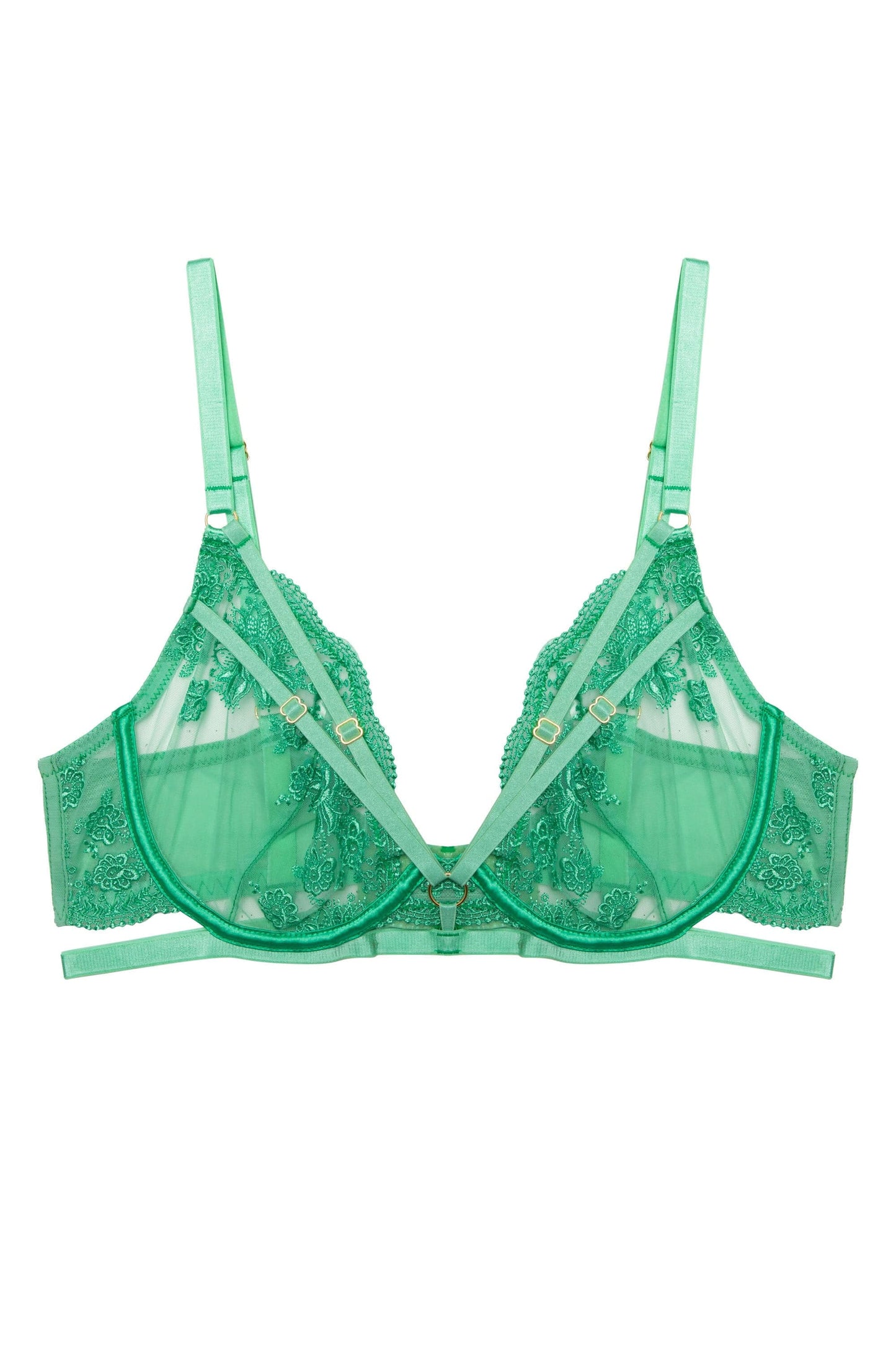 Sarina Embroidery Strap Plunge Bra In Green - Wolf & Whistle