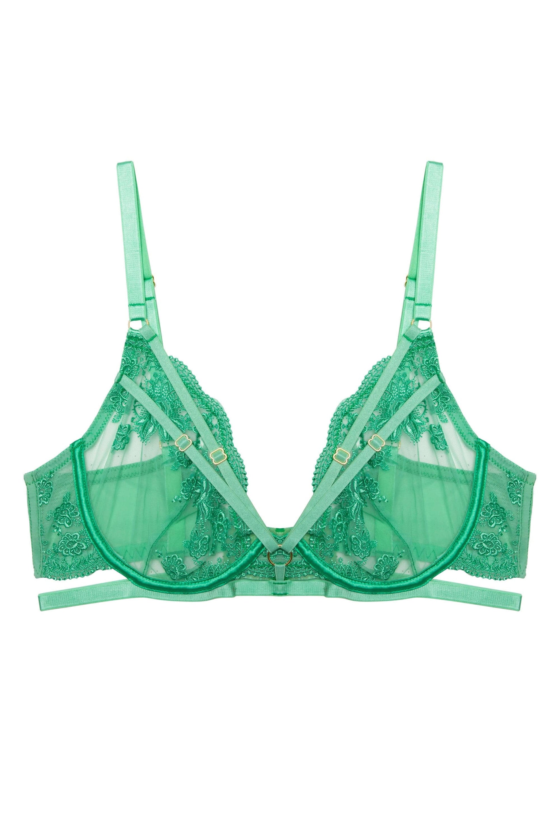 Sarina Embroidery Strap Plunge Bra In Green - Wolf & Whistle - BraTopia