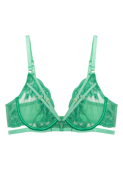 Sarina Embroidery Strap Plunge Bra In Green - Wolf & Whistle - BraTopia
