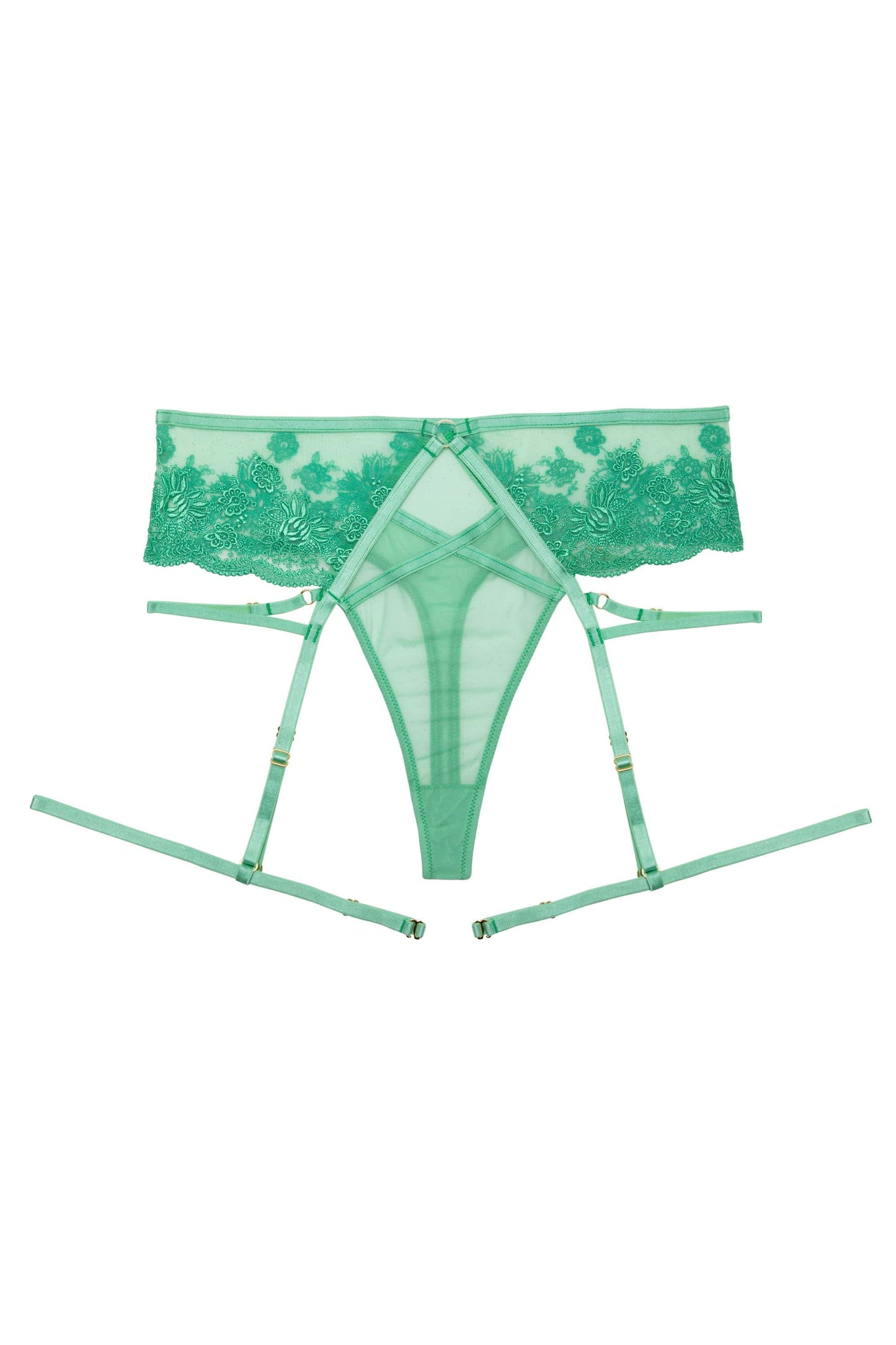 Sarina Embroidery High Waist Suspender Brief In Green - Wolf & Whistle