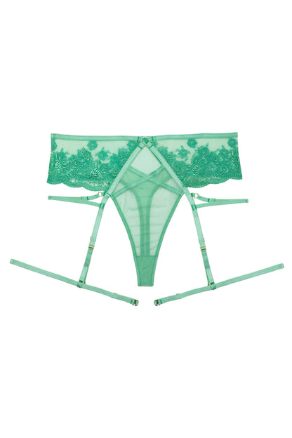 Sarina Embroidery High Waist Suspender Brief In Green - Wolf & Whistle