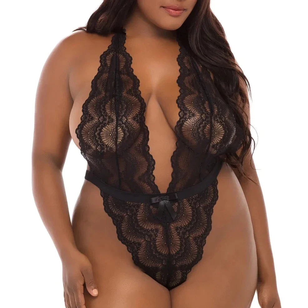 Alessa High Leg Lace Teddy In Black - Oh La La Cheri