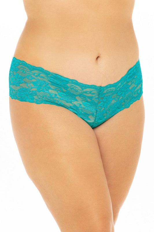 Lace Crotchless Boyshort With Elastic Detail In Lapis