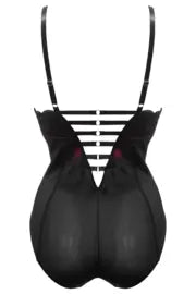 Onyx Zip Front Body In Black & Burgundy - Pour Moi