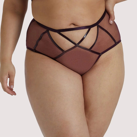 Kelly Mesh Brief With PVC Binding In Wine - Playful Promises