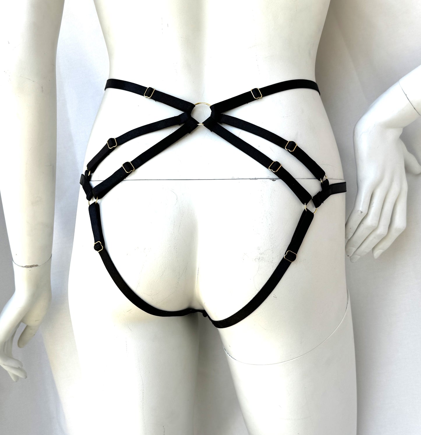 Rosalie High Waist Strappy & Backless Tanga In Black - House of Desire